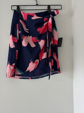 Lulu's Navy Wrap Skirt with Pink Floral Accents